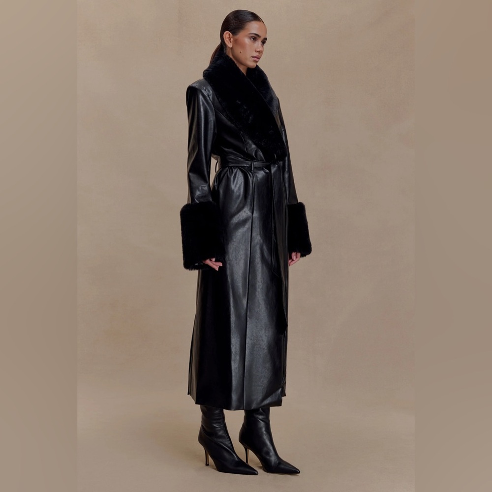 Meshki Bec Black Faux Leather Trench Coat
